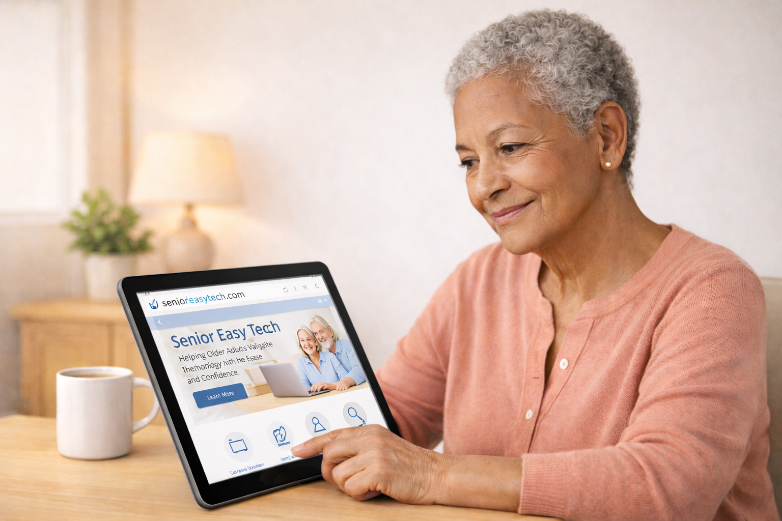 Senior checking email safely on a laptop