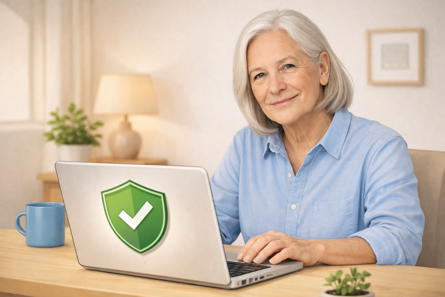 Illustration of a senior learning how to avoid online scams safely